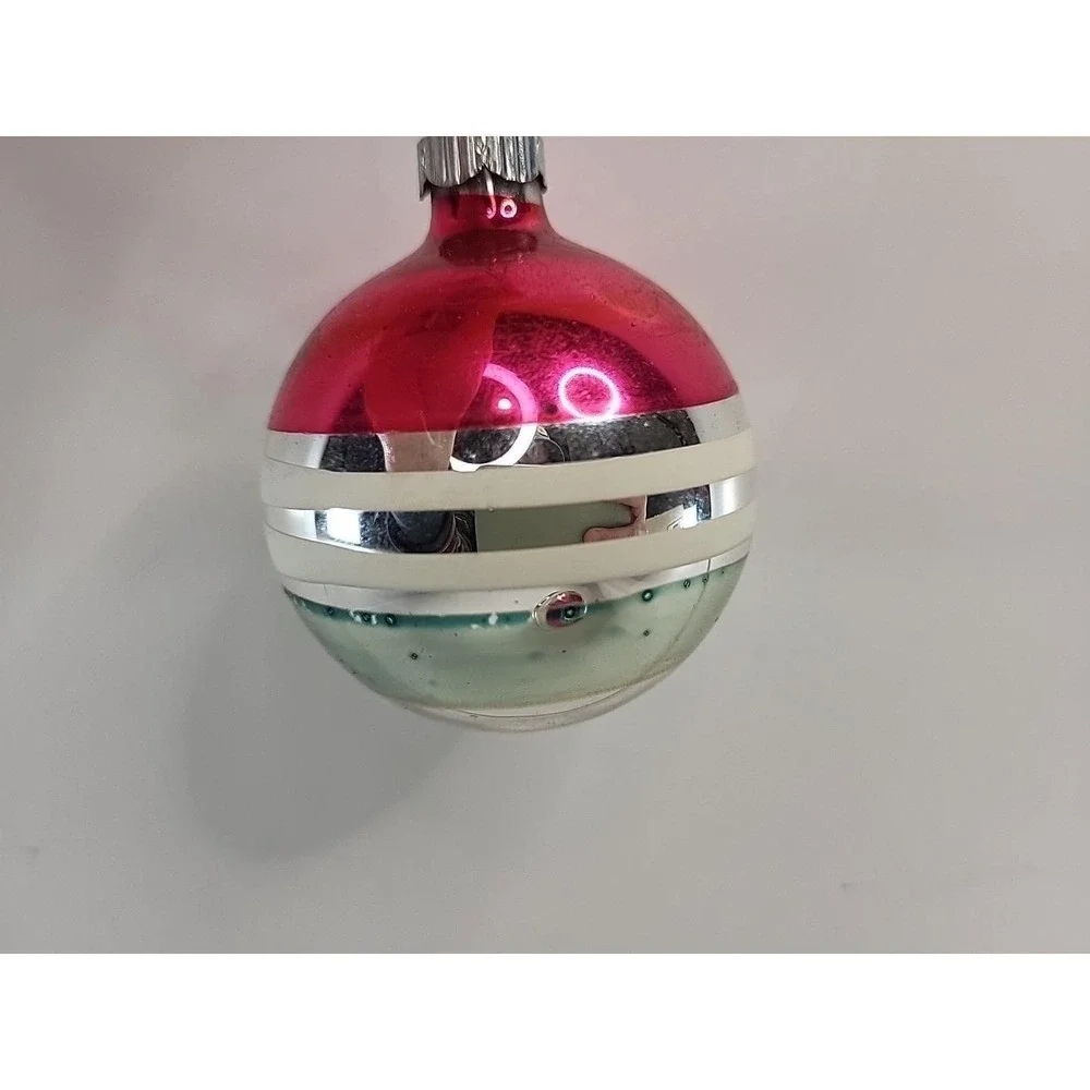 Shiny Brite UFO & Ball Mercury Glass Christmas Ornaments USA Lot of 2 Vintage